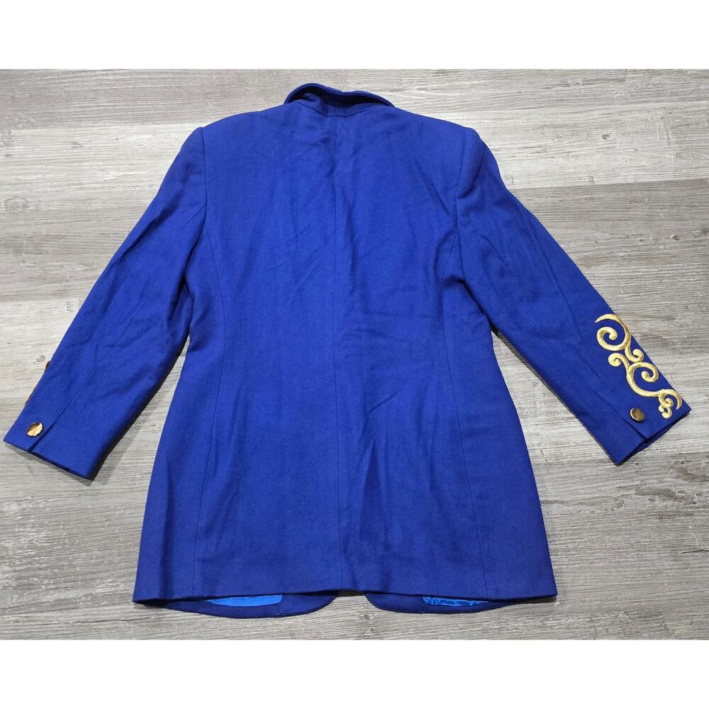 Vintage Oleg Cassini Royal Blue Gold Swirl Accent Embroidered Wool Blazer Jacket - Picture 2 of 10